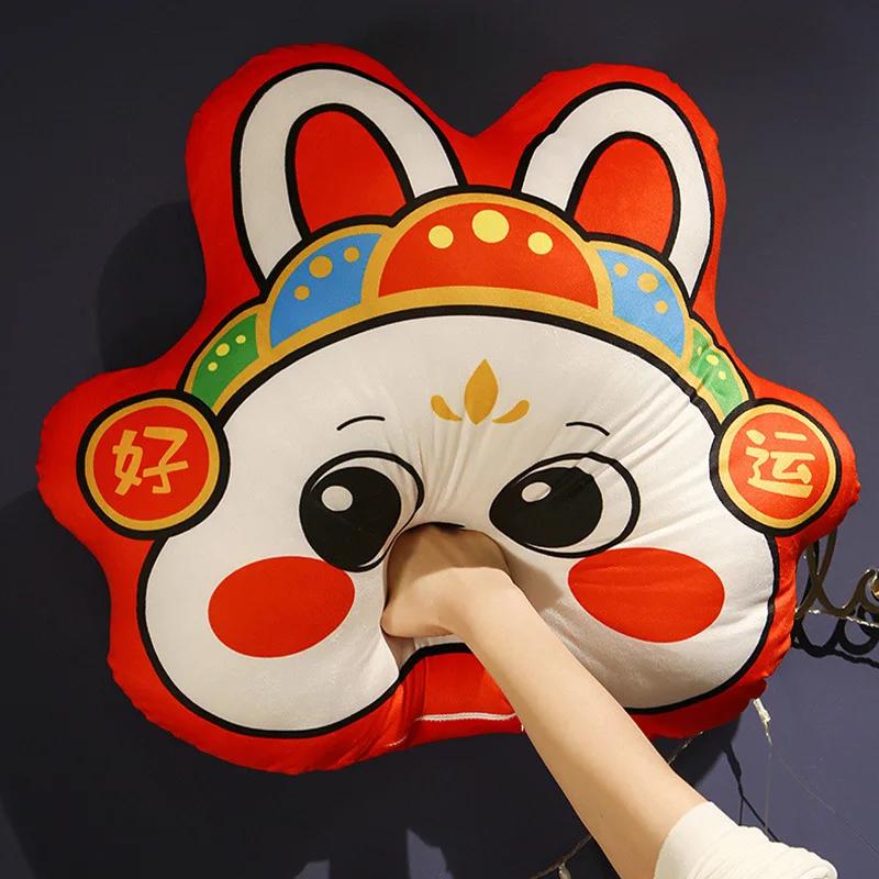 Chinese New Year Rabbit Cushion Chinese Rabbit Year Zodiac Pillow With Fillings Red Fortune Pillows Sofa Home Decor