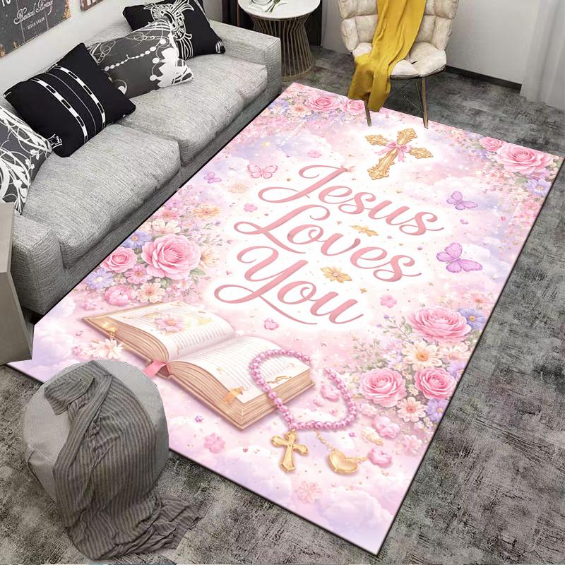 Jesus Loves You carpet Set Pink Floral carpet set (1 duvet cover, 2 pillowcases, duvet not included)
