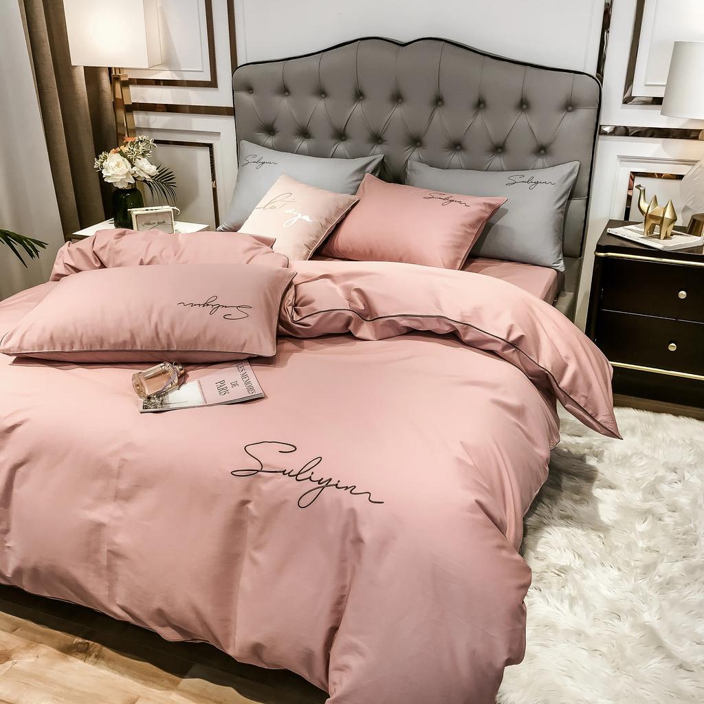 400TC Luxury Egyptian Cotton Bedding Set Full Queen King Size Duvet Cover Bed Fitted Sheet Set Pillowcase Bed Linen Solid Color