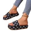 Новые модные женские джинсовые шлепанцы летние пляжные сандалии женские ретро слипоны на танкетке платформа повседневные сандалии с открытым носком на плоской подошве джинсовые парусиновые шлепанцы