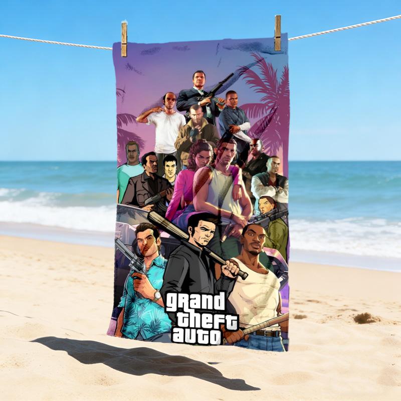 GTA V Стильное пляжное полотенце с цифровой печатью Быстросохнущее впитывающее одеяло для пляжа бассейна спортзала путешествий Рождественский подарок C9211773