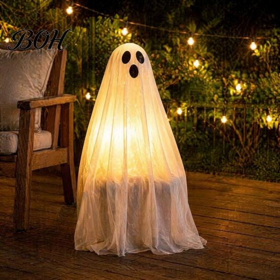 Festive Balcony Atmosphere Props Halloween Ghost Night Light, Cute Spooky Fabric Glowing Figurine Lighted Hanging Prop for Home, LED Tabletop