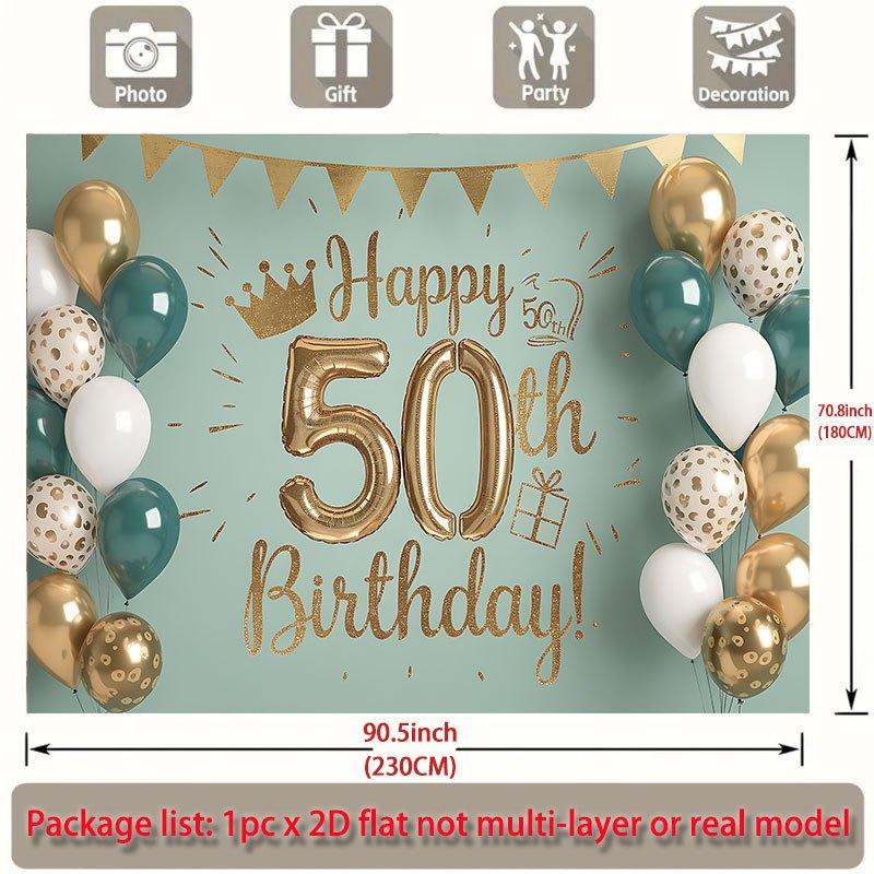 50th Birthday Party Backdrop Gold Green Polyester Banner Photo Booth Decoration
