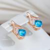 Delicate Golden Color Drop Earrings for Women Luxury Square Aqua Blue Zircon Accessories Best Gift Daily Jewelry