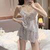 Пижамы из ледяного шелка, женские шорты на подтяжках с цветочным принтом, летний домашний наряд из двух частей из тонкого кружева для девочек
