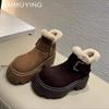 Ботильоны женские замшевые на платформе, теплые меховые туфли, женские, тренд 2025, короткие, плюшевые, брендовые, готические, кроссовки, мотоциклетные, Botas Mujer