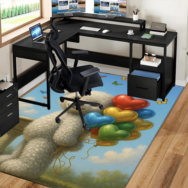 1pc Anime Teddy Bear with Heart Balloons Chair Mat - Festival Gift for Office and Home Decor, Suitable for All Seasons.C006