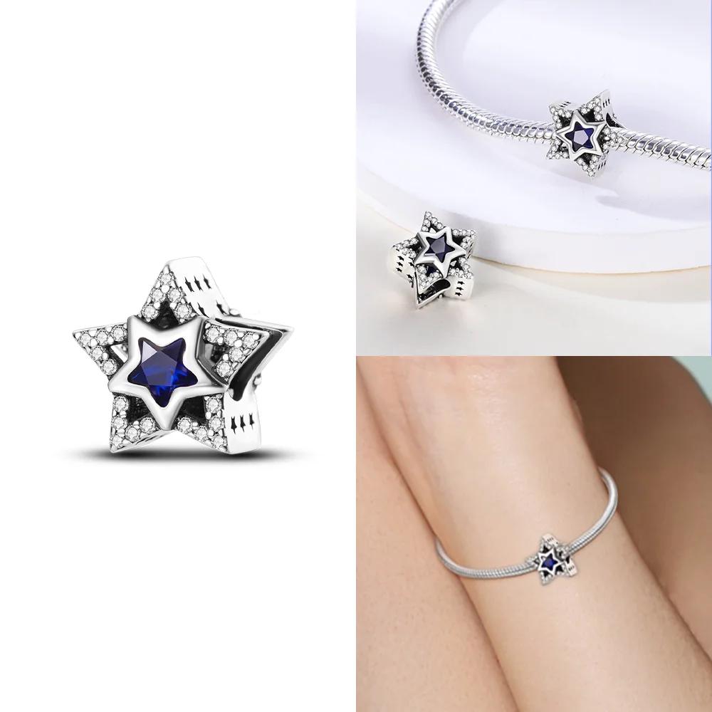 Изысканные Оригинальные Красивые Подвески в виде Сердца Космического Корабля Синей Звезды Медные Бусины Подходят для Браслета Женские Украшения Сделай Сам Изысканный Подарок