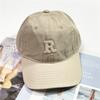 Baseball caps men and women ins Internet celebrities retro green P letter soft top cap spring and summer washing casual visor hat