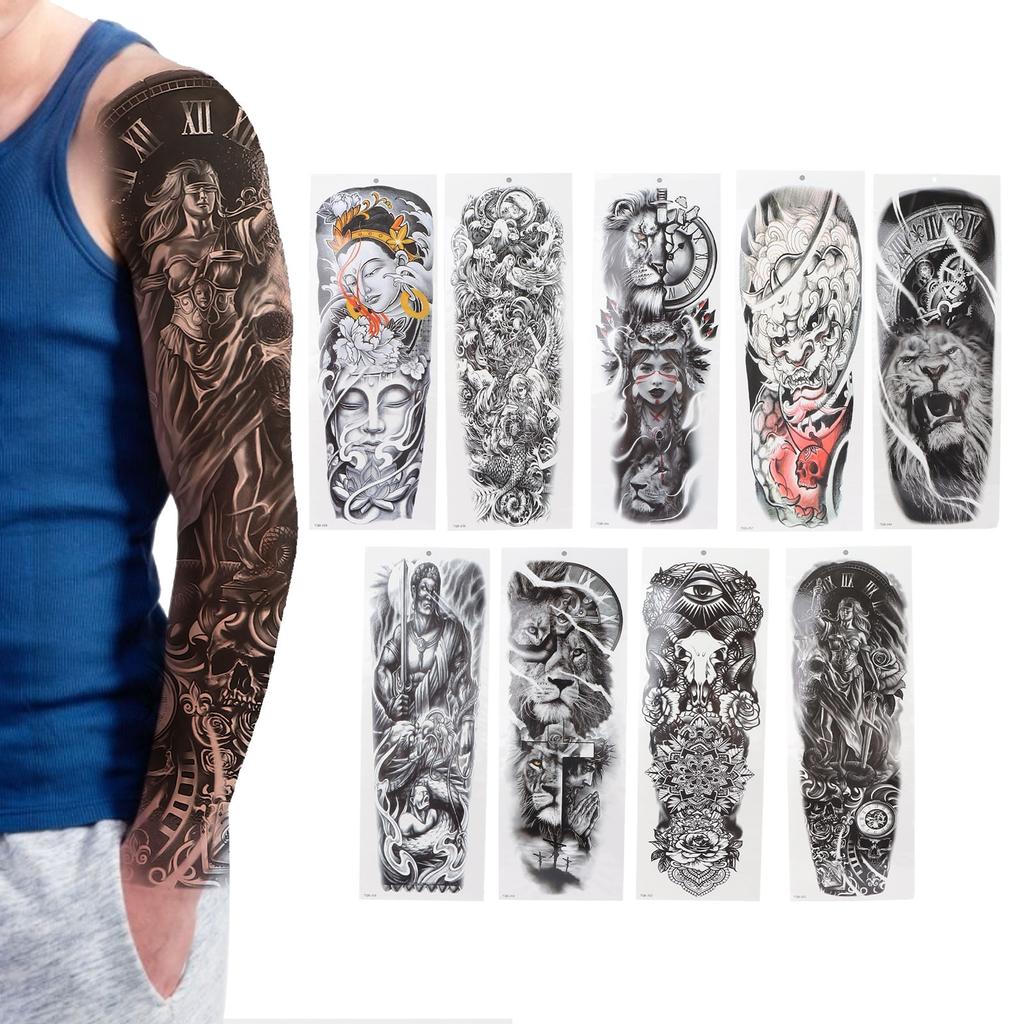 Waterproof Tattoo Stickers Large Full Arm Tiger Fake Temporary Tattoo Stickers 9pcs/Set