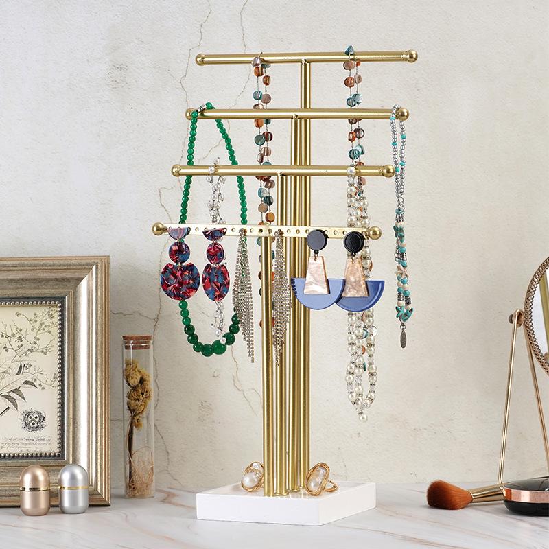 Золотая 4-слойная Т-образная стойка для украшений Съемная стойка для хранения сережек Ожерелье Стойка для демонстрации украшений для браслетов