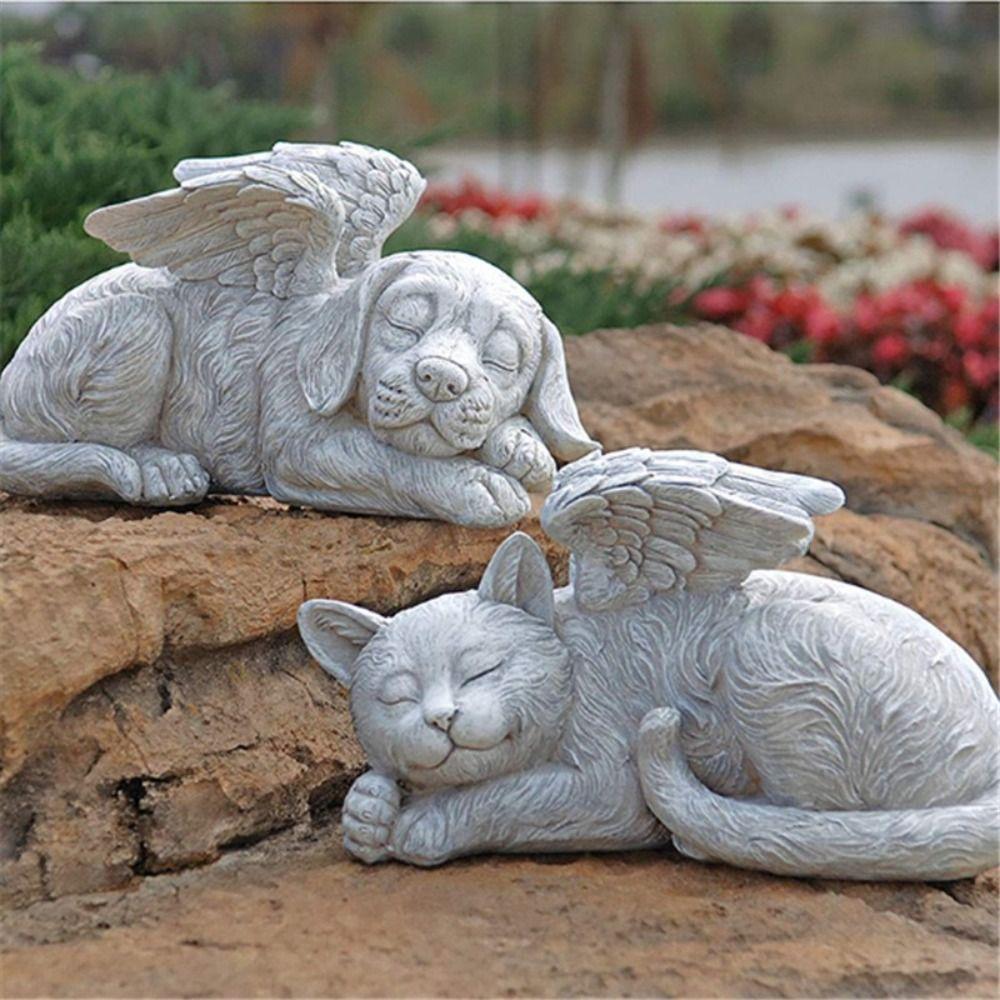 Gift Garden Design Pet Tombstone Sculpture Angel Dog Statue Cat Figurine Memorial Stone Ornaments