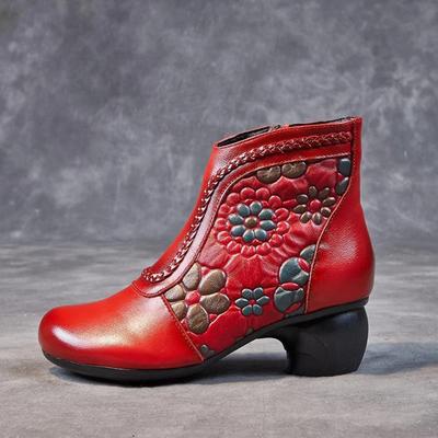 Мода 2024 Новые Осенне-Зимние Туфли из Натуральной Кожи Женские Ботинки Круглый Носок Принт Швы Молния Ретро Повседневные Ботинки на Платформе