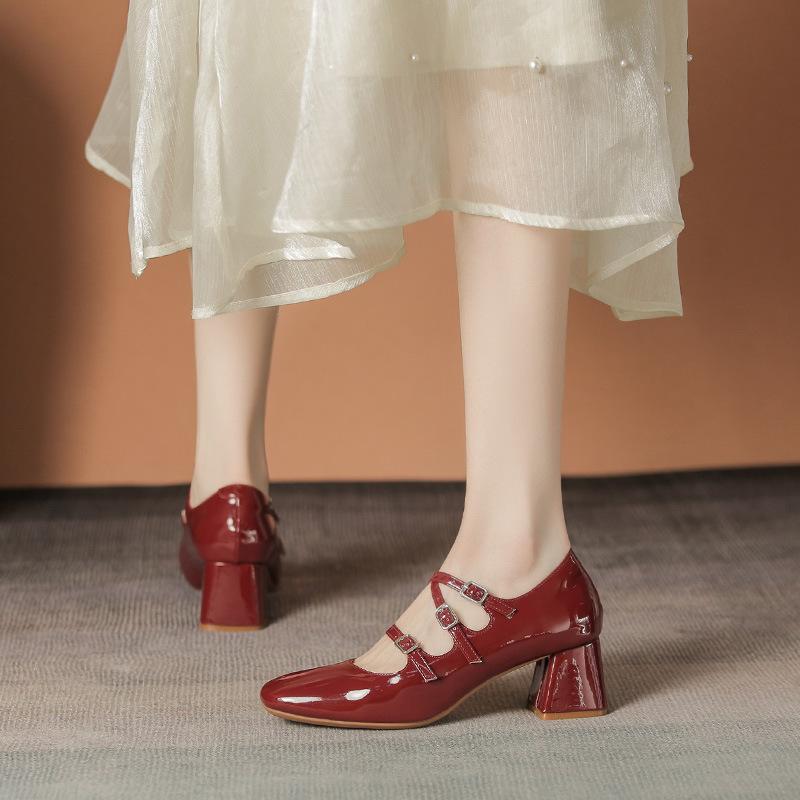 Кожаные балетки для женской обуви Хуэйчжоу Su Yinyin такие же туфли Мэри Джейн на высоком каблуке корейская версия весенние одинарные туфли толстый каблук