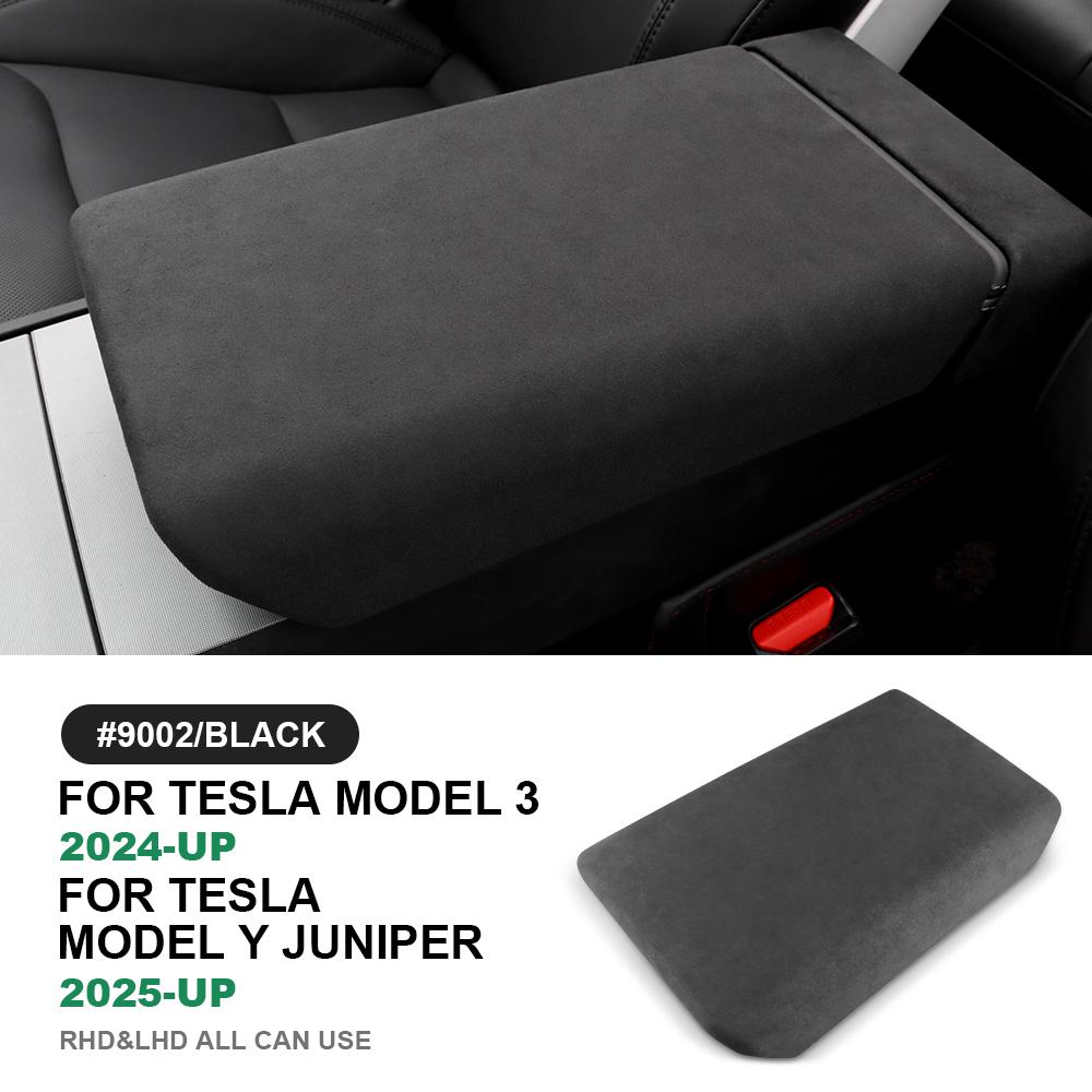Italian Top Suede Armrest Box Protective ABS Cover Trim for Tesla Model Y Juniper 2025 2026 2027 Model 3 Highland 2024-UP