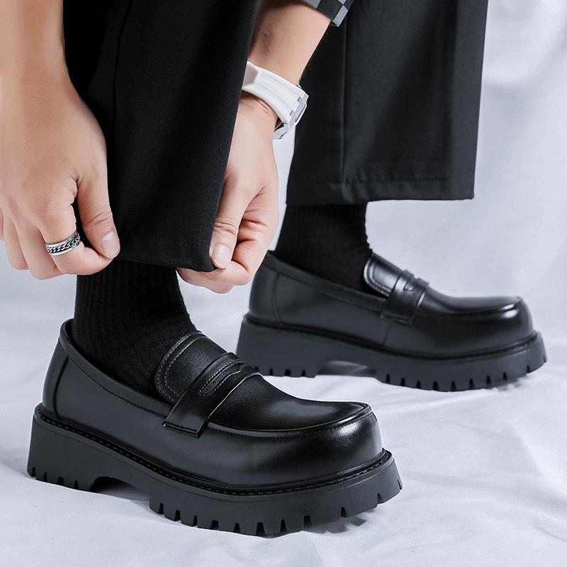 Outdoor Thick Bottom Mens Slip On Flats Casual Leather Male Loafers Comfortable Classic Dress Footwear Punk Style Driving Shoes
