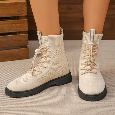 Модная обувь для женщин 2024 года, новые вязаные дышащие модные женские ботинки, легкие и удобные мотоциклетные ботинки Botas Mujer