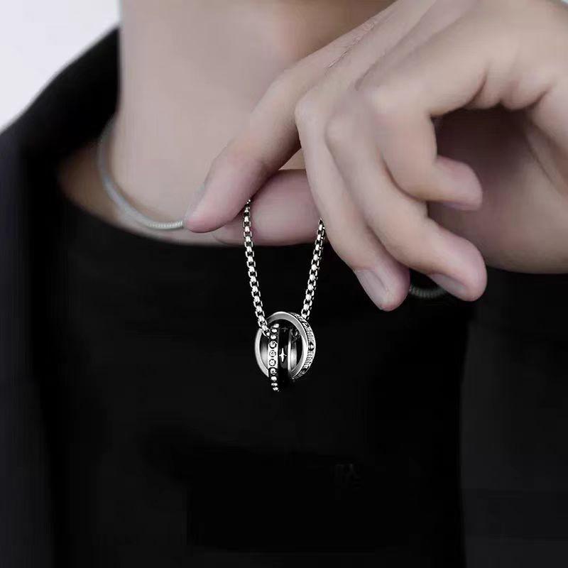 Minimalist Geometric Double Circle Titanium Steel Pendant Necklace Men Women Hand Polished Lightweight Daily Wear
