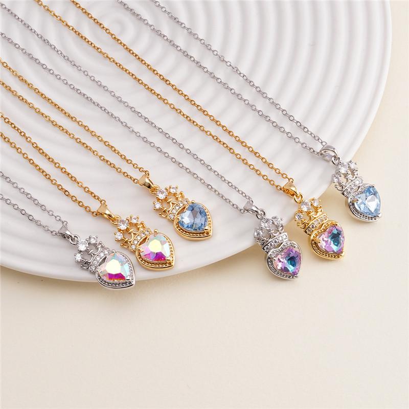 High Grade Crown Heart Zircon Pendant Necklace Stainless Steel Chains Geometric Choker Jewelry Party Gifts For Women Girls