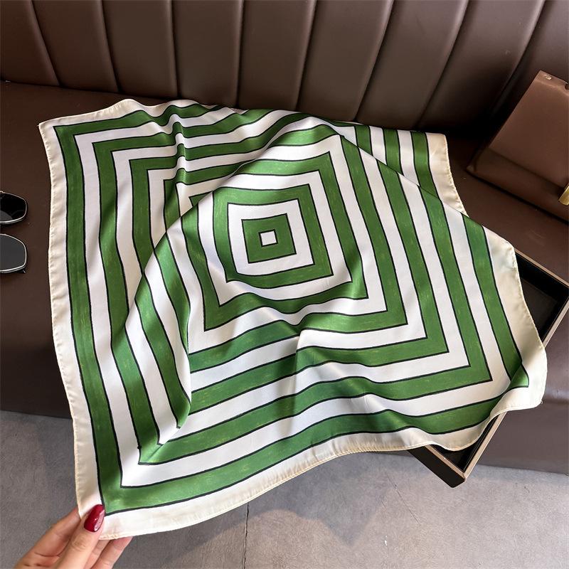Luxury Stripe Print Women Silk Scarf Bandana Hair Bands Square Scarves Satin Smooth Summer Satin Hijab Wrap Headband Foulard