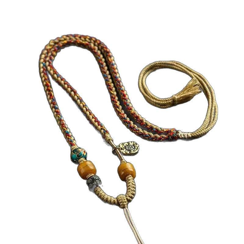 Тибетский крест Дзи Тханка Золотая подвеска Ожерелье Веревка