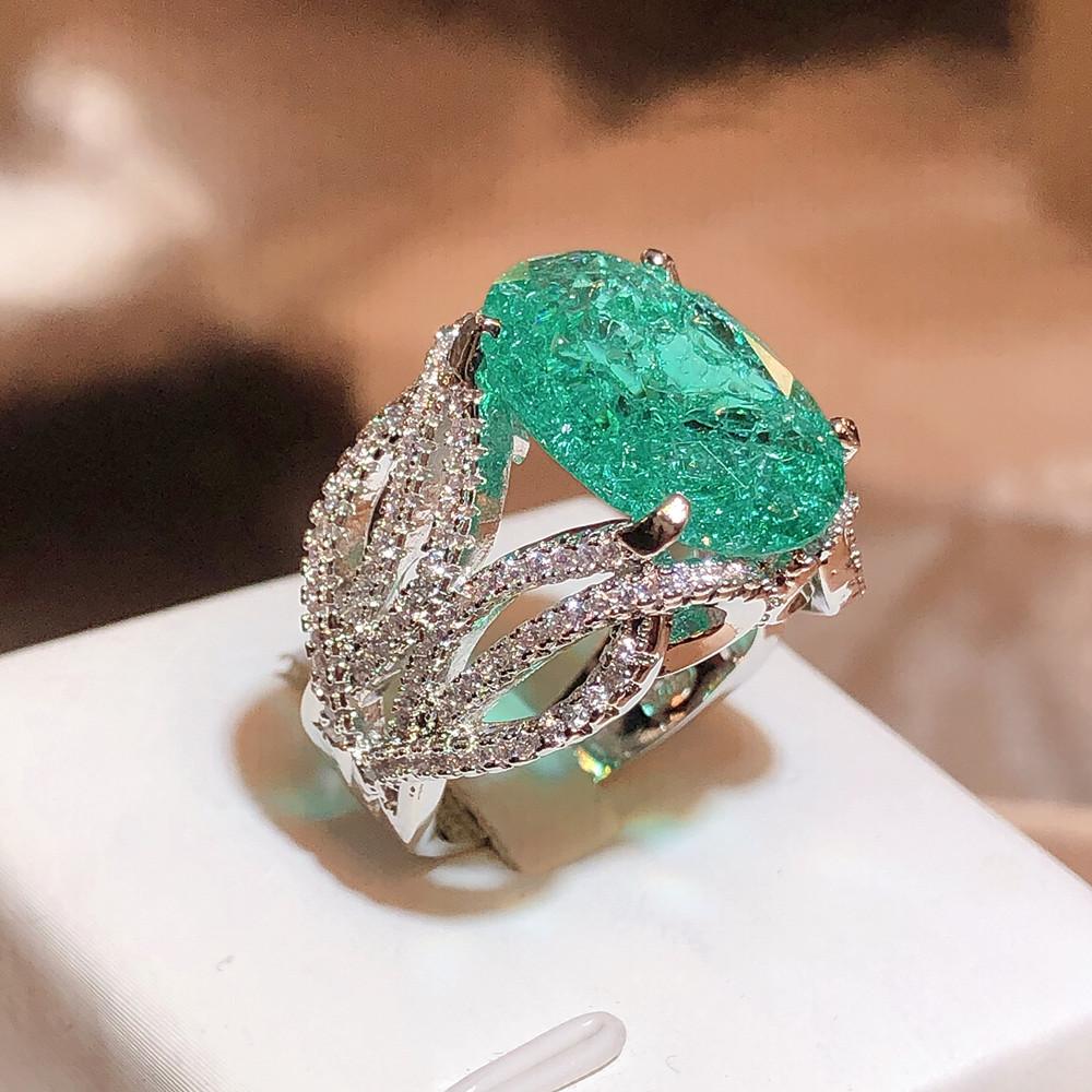 925 посеребренное модное сине-зеленое кольцо с муассанитом, сверкающее, роскошное кольцо, женское ювелирное изделие на день рождения, подарок
