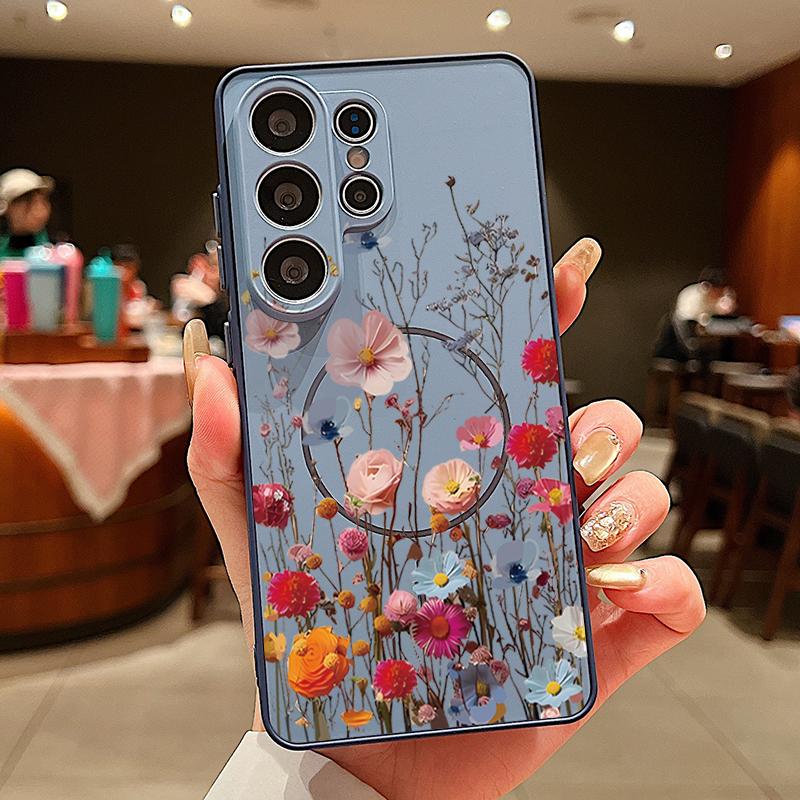 Реалистичный Чехол с Рисунком Красных Цветов Для Samsung Galaxy S26 Ultra S25 Edge S24 Plus S23 FE S22 A54 A55 A56 5G Магнитный Для Magsafe Матовый Чехол