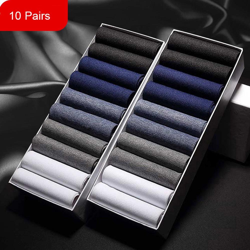 Black 10Pairs/Box Breathable Summer Business Men's Socks Stocking Middle Tube Mercerized Socks