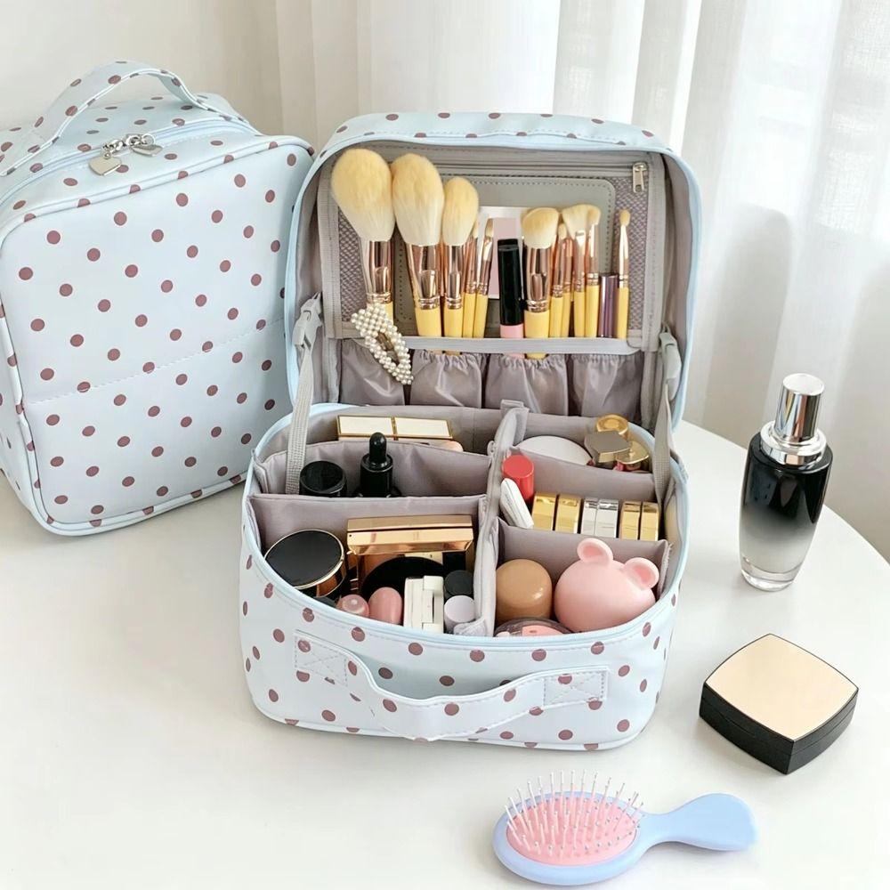 Multi-Partition Cosmetics Organizer Foldable Cosmetics Handbag Toiletry Pouch Travel Use