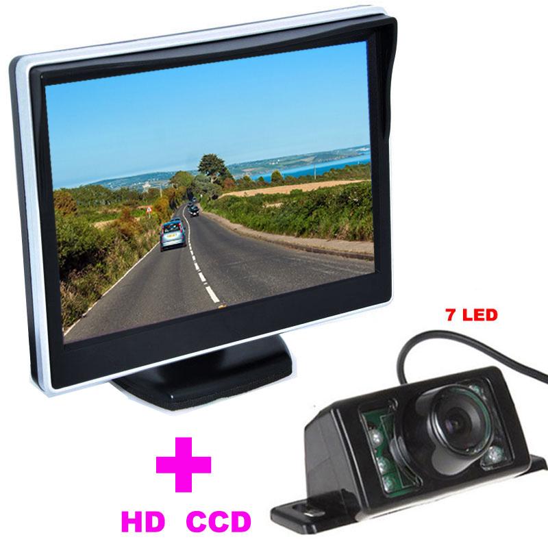 7LED Автомобильная камера заднего вида CCD 170 Угол + 5 "TFT ЖК-монитор Автомобильное зеркало Монитор Автомобильная резервная камера 2 в 1