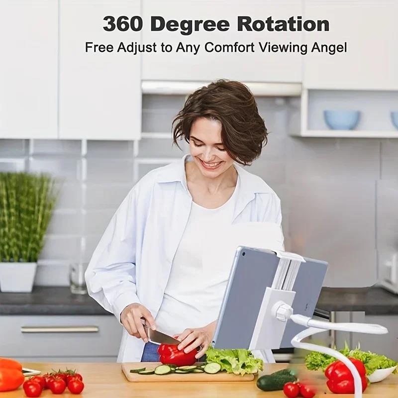 Phone Clip On Stand Holder with Grip Flexible Long Arm Gooseneck Tablet Lazy Bracket Mount Clamp for iPad Pro Support 4-11 Inch