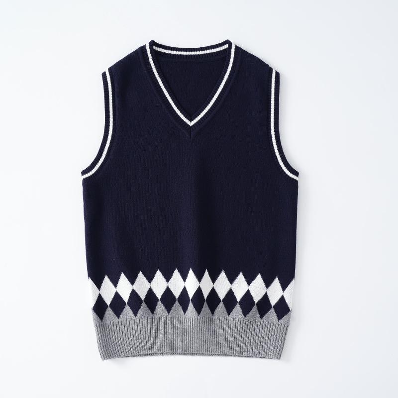 Подростковые жилеты Детский вязаный жилет Жилет-свитер для школьной формы для мальчиков и девочек 100% хлопок V-образный вырез Пуловер Преппи стиль Детские топы