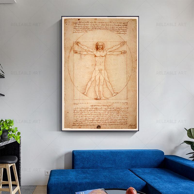 Винтажный Витрувианский человек, известные художественные картины на холсте Леонардо да Винчи, классические настенные художественные постеры, репродукции, настенные панно Куадрос