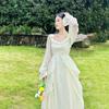 Vintage Fairy Chiffon Long Dress Women White Elegant French Party Midi Dress Puff Sleeve Casual Women's Clothing