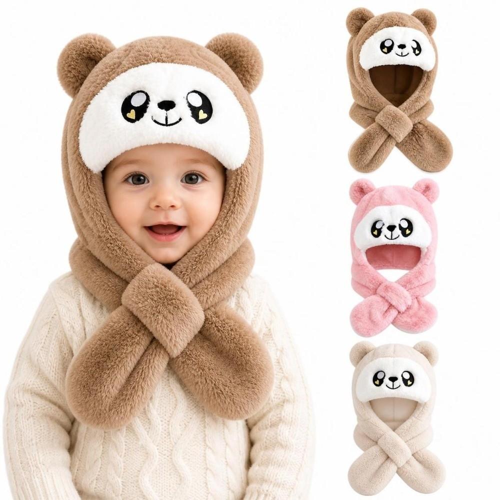 Windproof Winter Hat Scarf Thick Warm Hooded Scarf Cute One-Piece Hat Scarf  for Kids