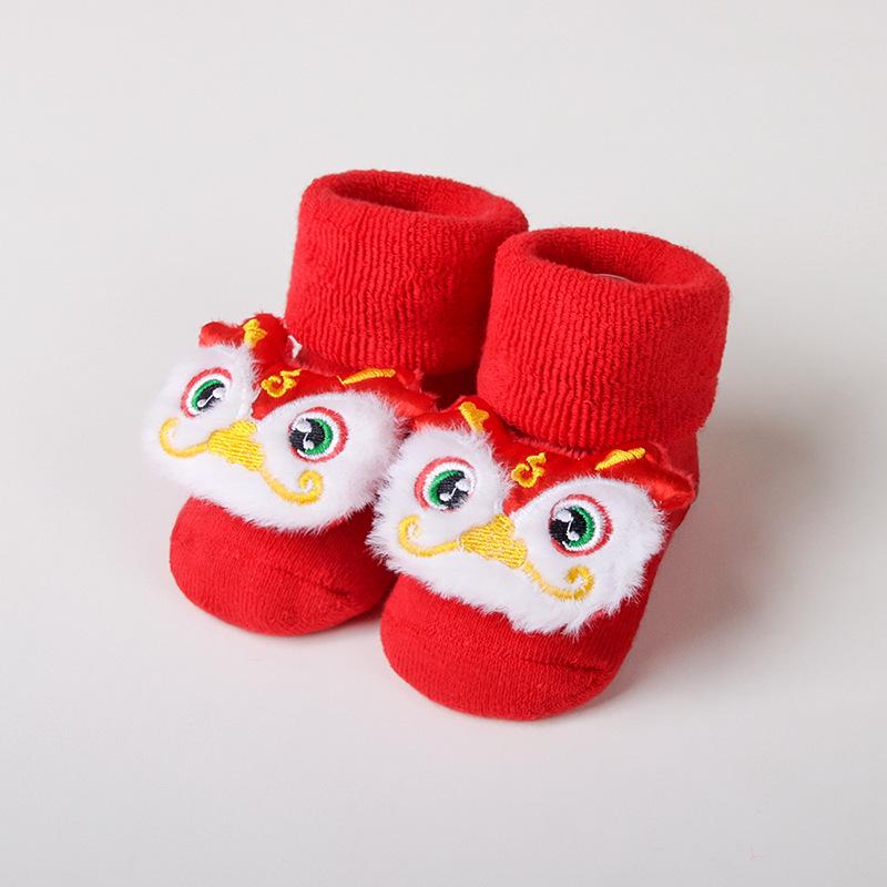 Зимние красные махровые носки средней длины для новорожденных