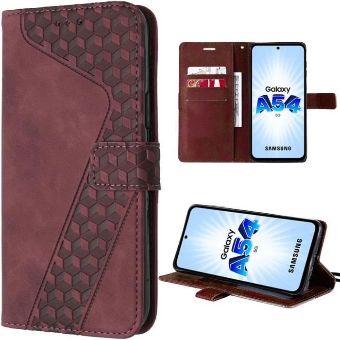 Protective Case - Booling - for Samsung Galaxy A54 5G - Red - Shockproof - PU Leather with Stand