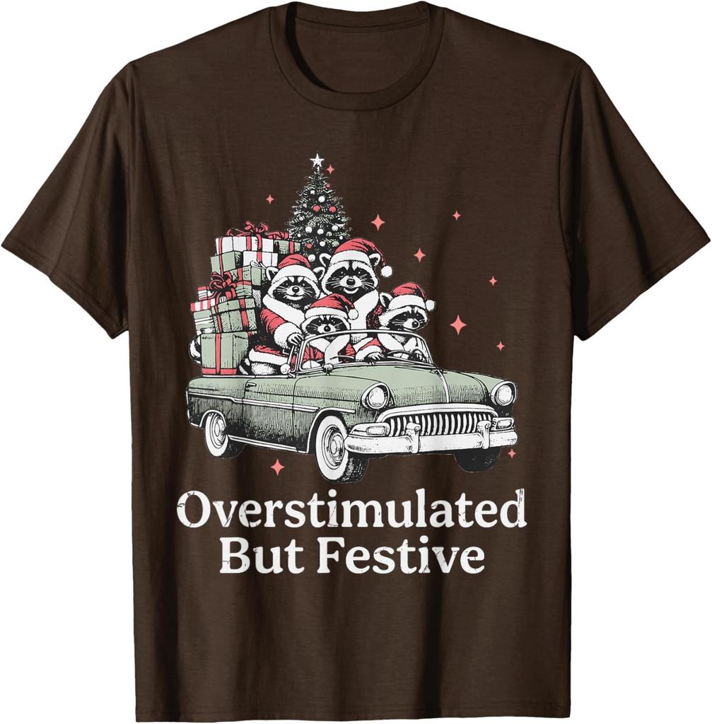Overstimulated But Festive Raccoon Christmas Unisex T-Shirt