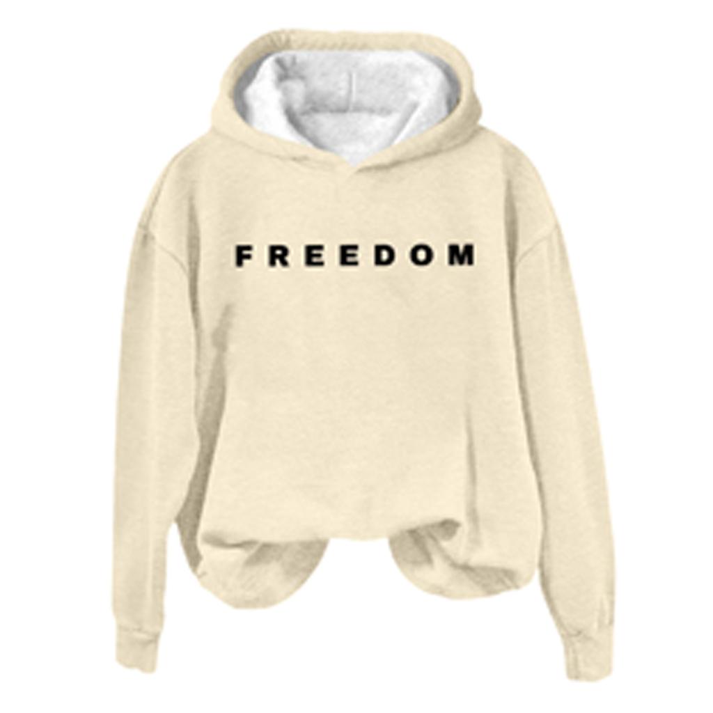 Women's Loose And Comfortable Round Neck Long Sleeved Hooded Sweatshirt With Printed Text