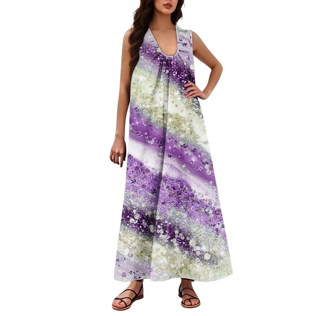 Женская Мода Повседневная А-силуэт Цветочный Принт Эффект Молотка Свободная Длинная Юбка с Карманами