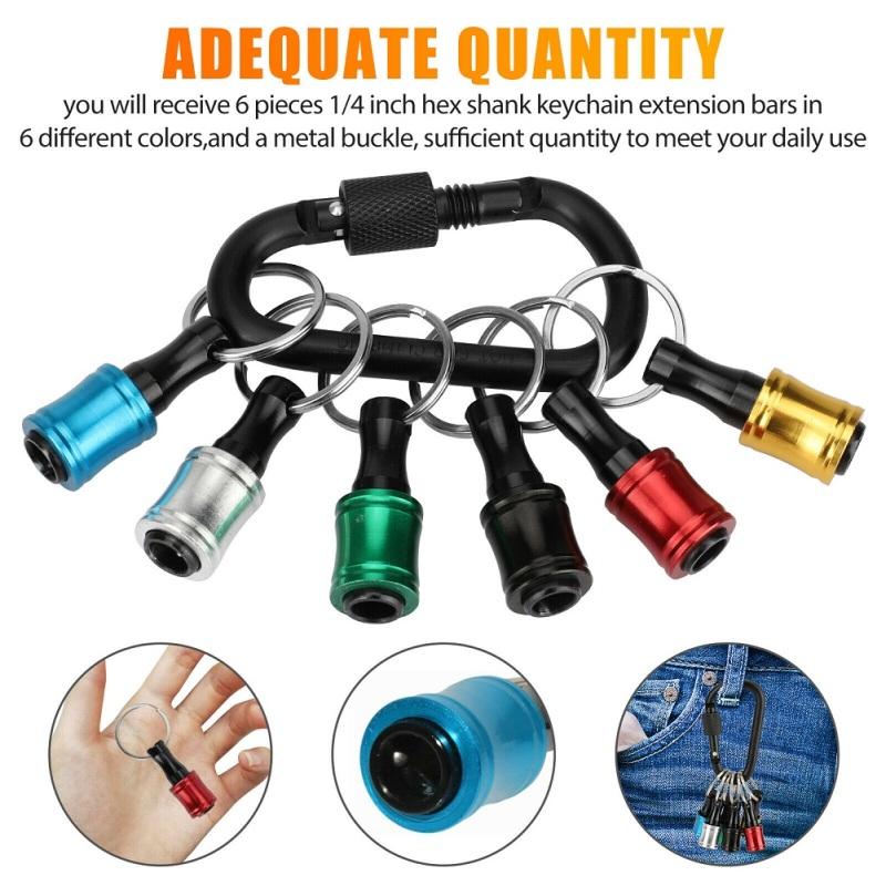 6 Pcs Metal 1/4" Hex Shank Quick Release Keychain Screwdriver Drill Bit Holder Set Cup-shaped