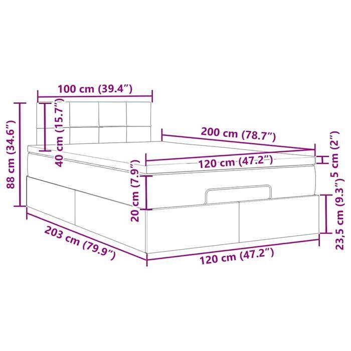 VidaXL Ottoman Bed with Mattress Dark Grey 120x200 Cm Fabric 3311450