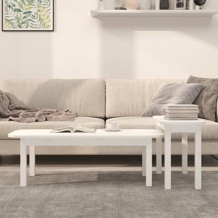VidaXL Set of 2 Coffee Tables White Solid Pine Wood 822363