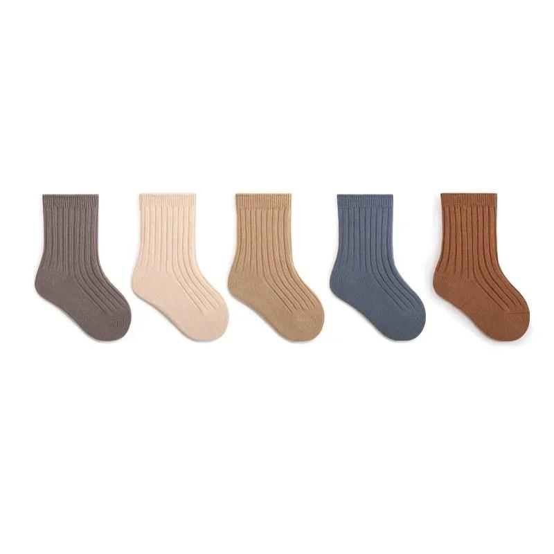 5 пар весенне-осенних хлопковых домашних спортивных чулок в корейском стиле, милые белые высокие длинные носки в полоску для маленьких мальчиков и девочек, аксессуары