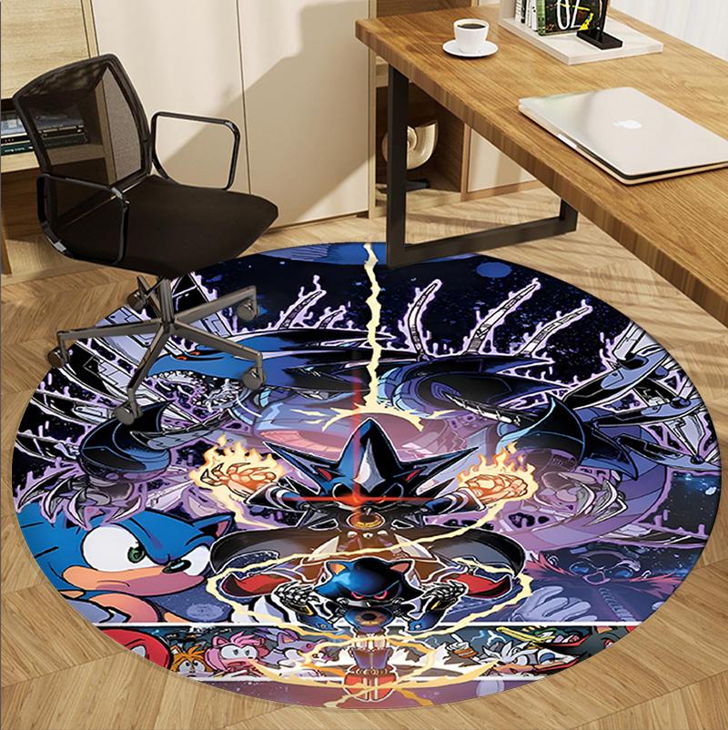 Sonic Pattern Round Rug, Indoor/Outdoor Mat, for Picnic, Gameroom, Bedroom, Office, Living Room, Home Decor Carpet, Birthday Gift