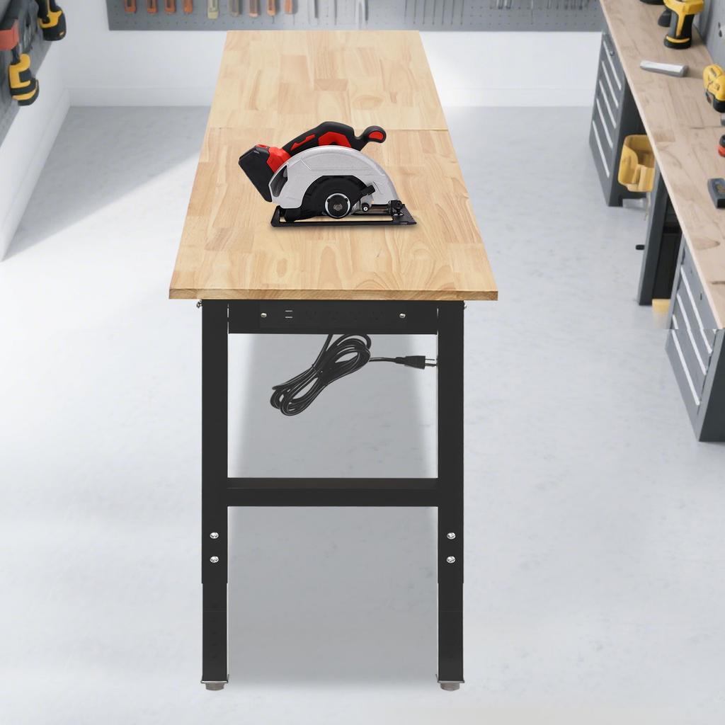 Adjustable Height Workbench, 2000 lbs Capacity, with Electrical Outlets, Modern Work Table, 31.5 to 39.3 In Height Adjustment