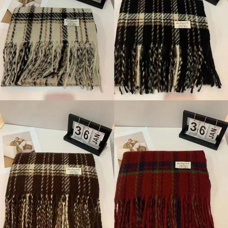 Women's Winter Red Plaid Scarf, Korean Style Shawl, Thick Dual-Use Neck Warmer for Men and Women