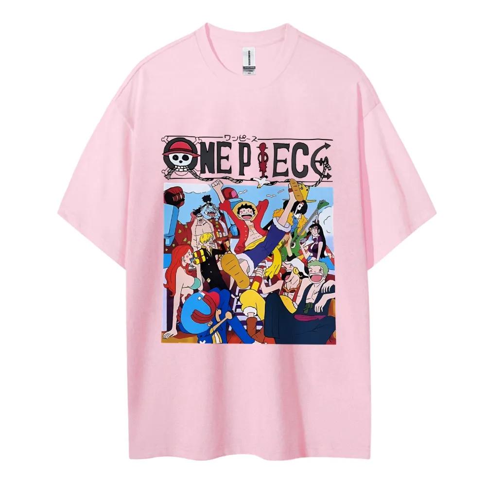 ONE PIECE Хлопковая Унисекс Футболка с Круглым Вырезом Аниме Удобная Короткий Рукав Спортивная и Повседневная Мужская и Женская Верх Популярная Футболка