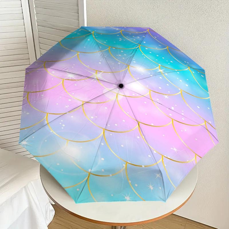 1PC Mermaid Scales Umbrella-8-Rib Reinforced Portable Folding Travel Suitable for All Seasons Outdoor Daily Use-Z0459