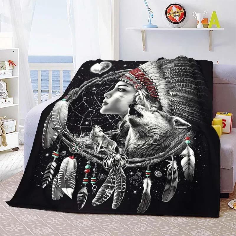 Indian Hunter Indigenous Culture Blanket Lightweight Cozy Soft Warm Flannel Throw Blanket Quilt Bedspread for Sofa Bed Home Gift